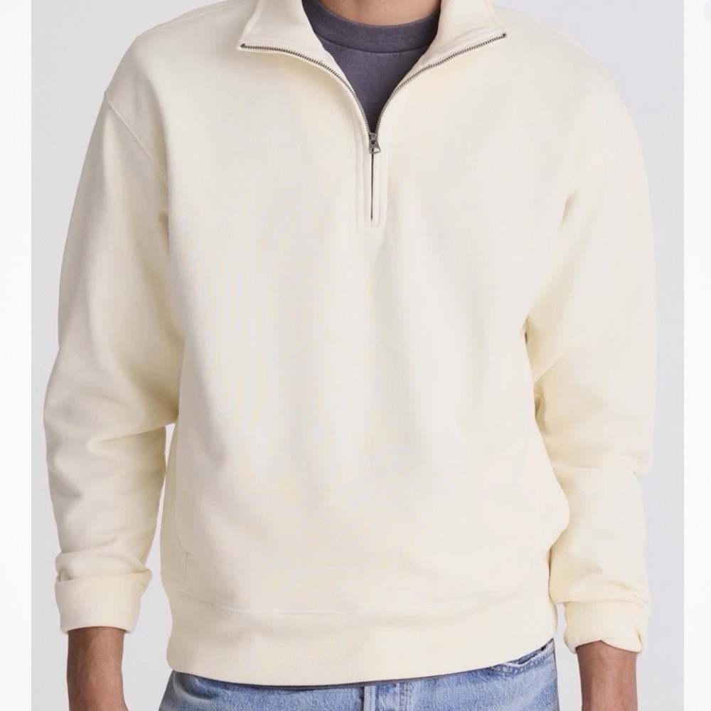 Madewell Mens XS Cream Cotton Quarter Zip Pullover Sweatshirt NZ245